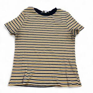 Yellow and navy blue striped top